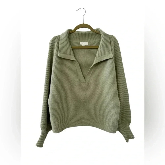 Green Collared Knit Sweater with Balloon Sleeves- Mable - Picture 3 of 6